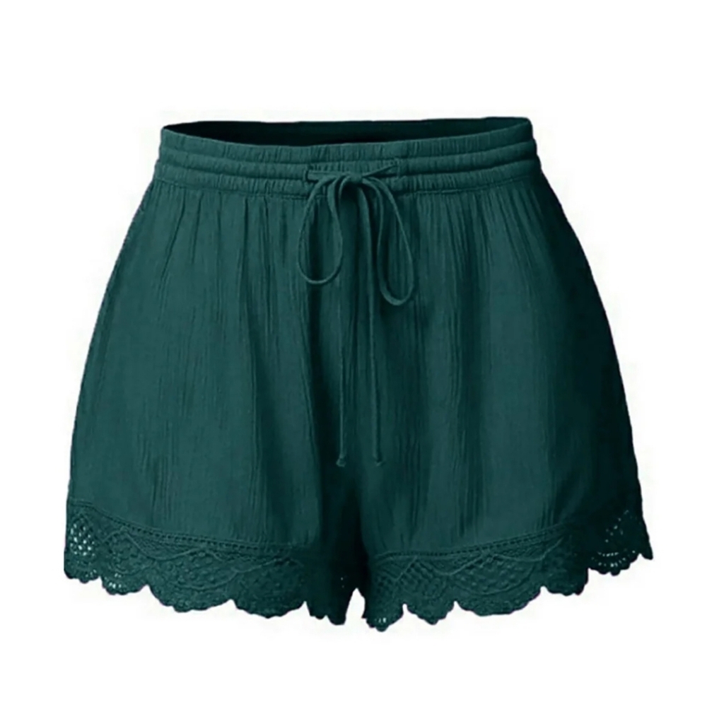 🟢Women's Dark Green Lace Trim Shorts XL